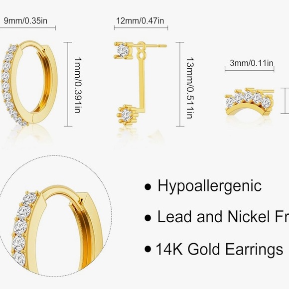 Swarovski Elegant Solid Silver 14K Gold Plated 3-Earring Set (One Ear Only) - Picture 6 of 8